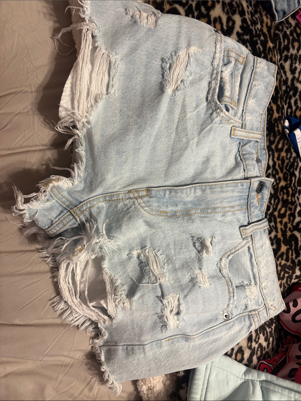Cello Light Blue Distressed High-Rise Denim Shorts